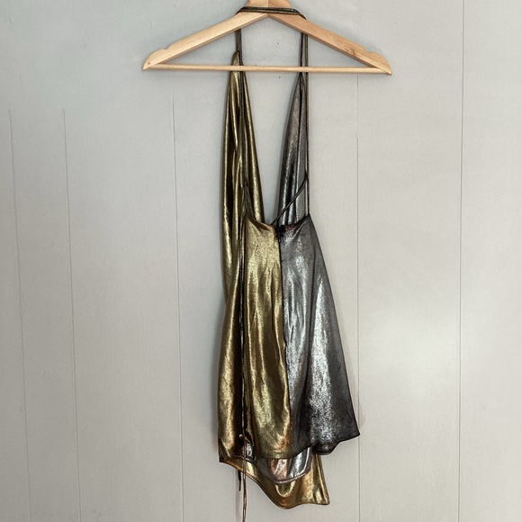 House of CB Davina Silver Gold Drape Halter Mini Dress XS - Picture 5 of 10